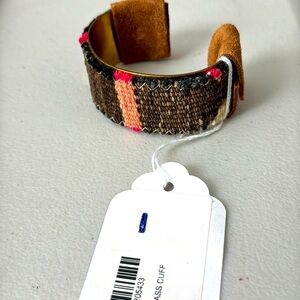 NWT Brass Leather Tapestry Cuff Bracelet
